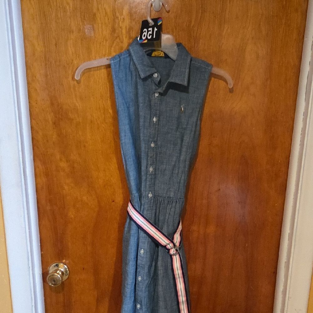 Polo Ralph Lauren Denim Sleeveless Dress with Striped Belt
